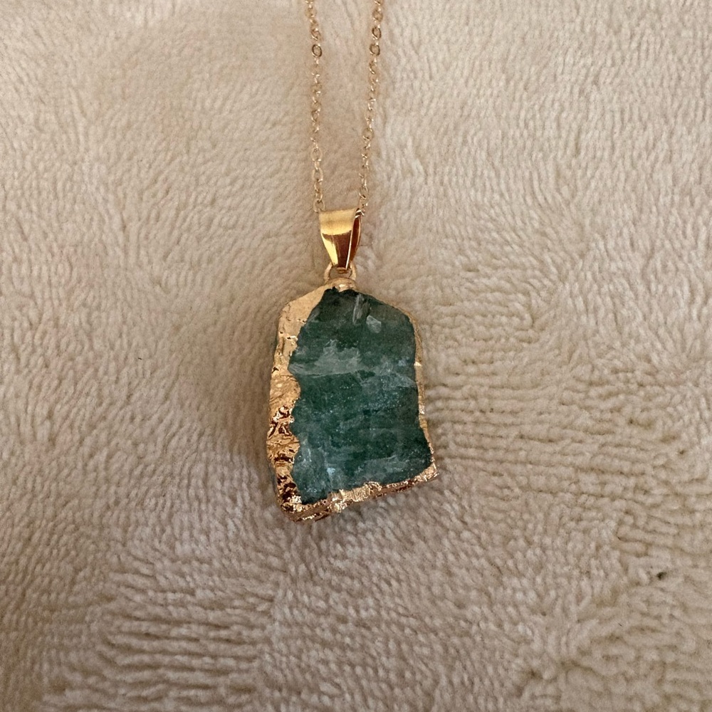 Green Aventurine Stone Necklace Stainless Steel Chain | Adjustable 16–18” | - Picture 2 of 3
